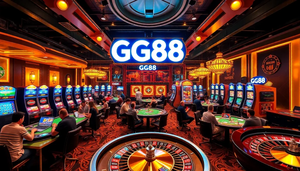 Experience the excitement of online gambling at GG88 with vibrant tables, SLOT machines, and engaging players.